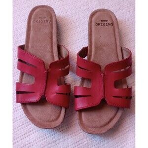 Earth Originals Women's 6.5 W Red Leather Sandals Slip On Comfort Shoes NWOT